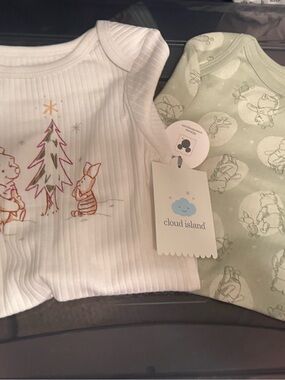 cloud island White and Light Green Baby Bodysuit Set with Winnie-the-Pooh Print